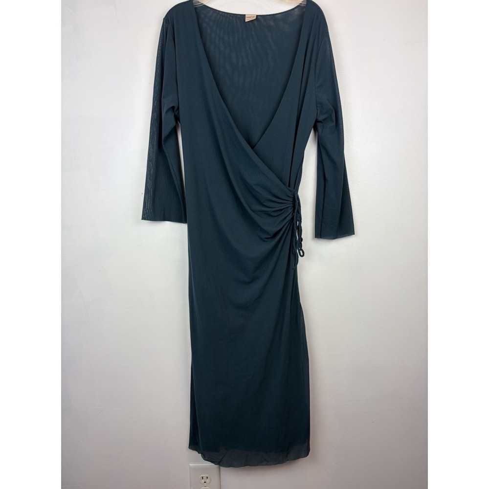Y2K Vintage Sweet Pea Dress 1X Mesh Blue Faux Wrap Stretch 90s Comfort Career